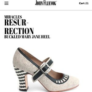 John Fluevog Cream and Black Buckle Heels